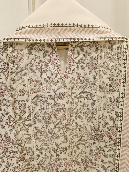 Agha Noor 3 piece - Hand Block Printed Summer Cool Kora Cotton Suit