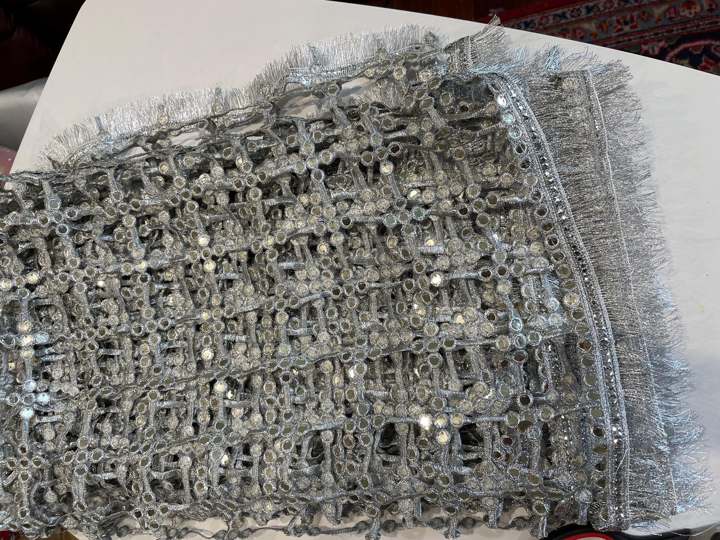 Silver Sheesh Handmade Gota Patti Coin Dupatta now with kiran lace all around.