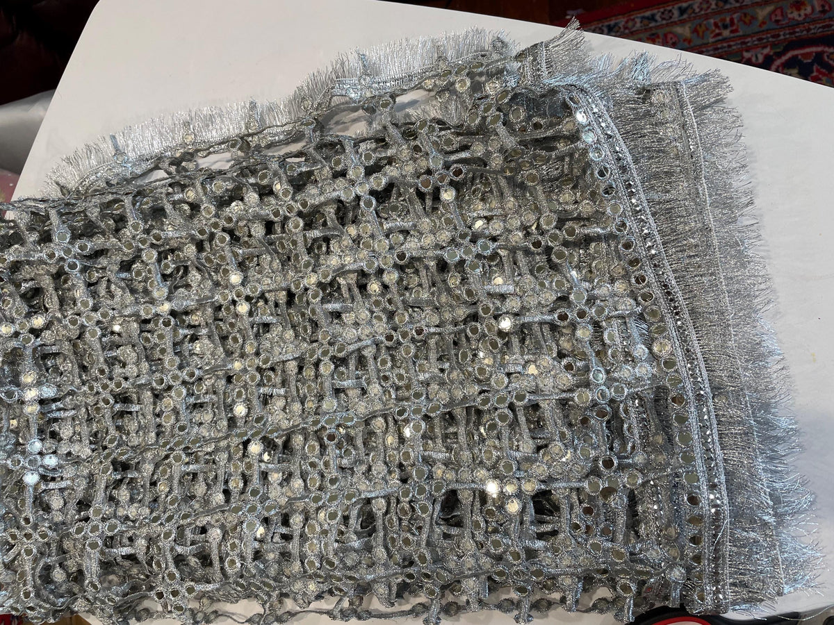 Silver Sheesh Handmade Gota Patti Coin Dupatta now with kiran lace all around.