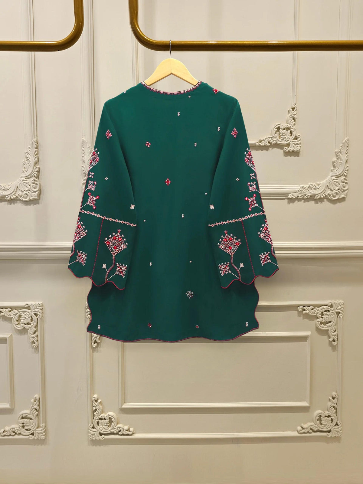 Agha Noor 2 piece - Embroidered Linen Co Ord Suit - Bottle Green