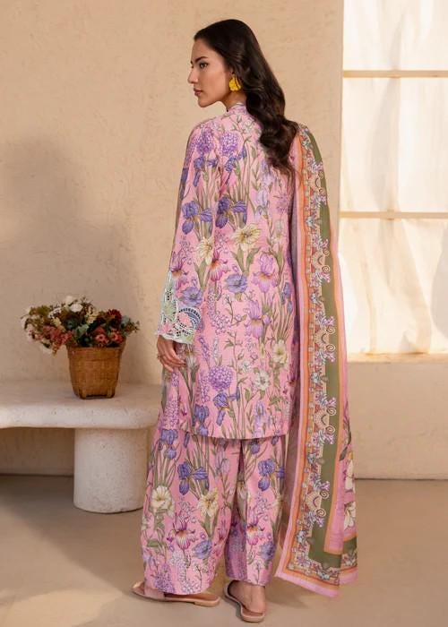 3 Piece Embroidered Farshi Shalwar Lawn Suit - Pink