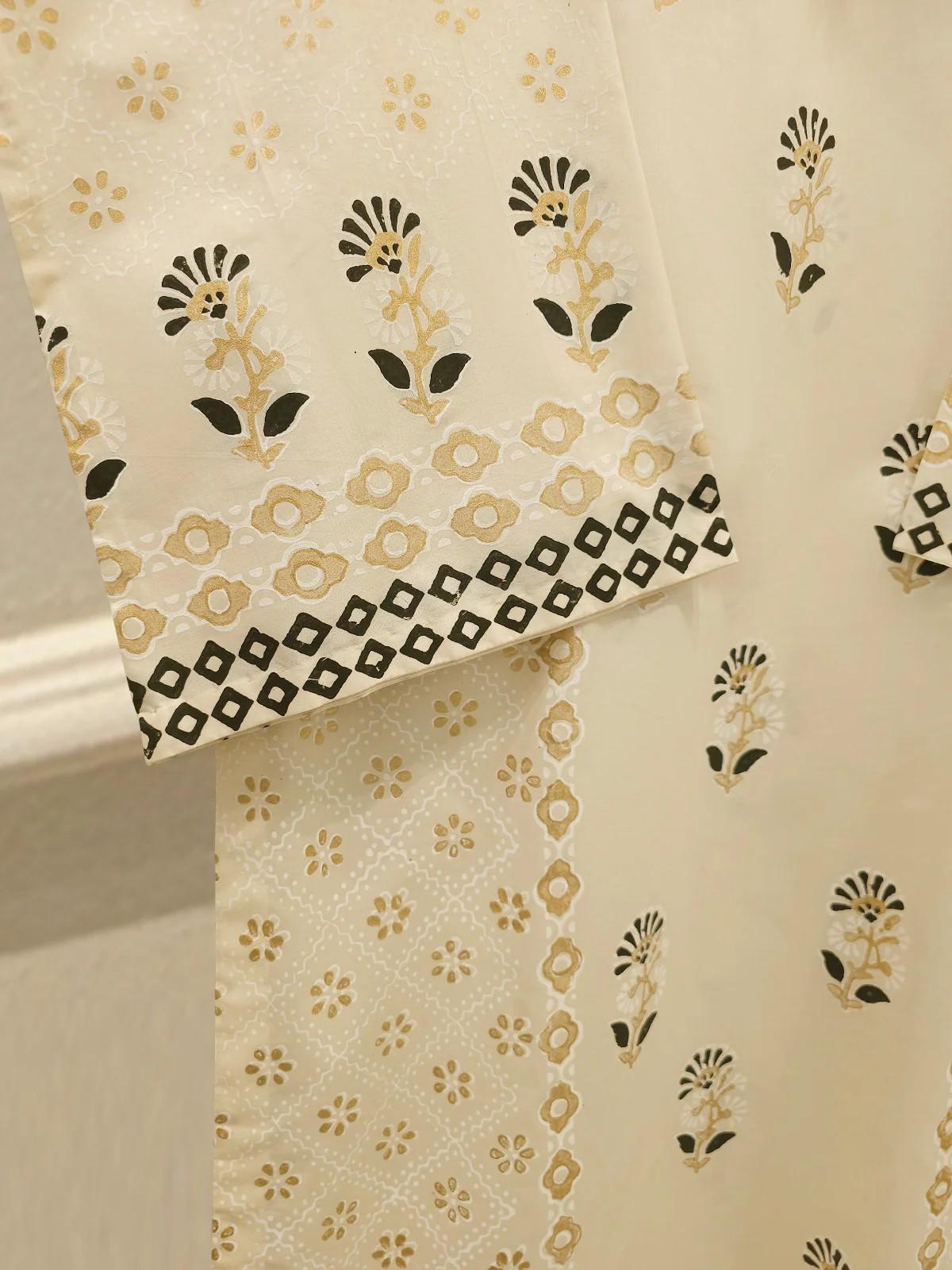Agha Noor 3 Piece Hand Block Printed Kora Cotton Suit