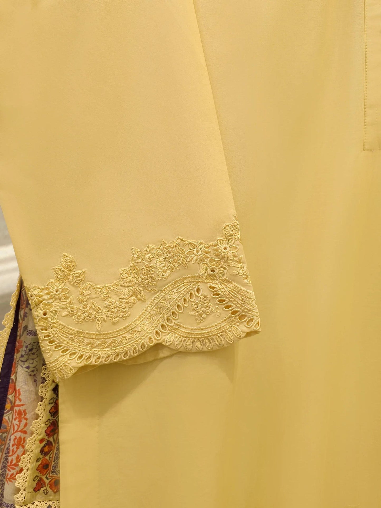 Agha Noor 3 Piece Pure Embroidered Cambric Suit - Yellow
