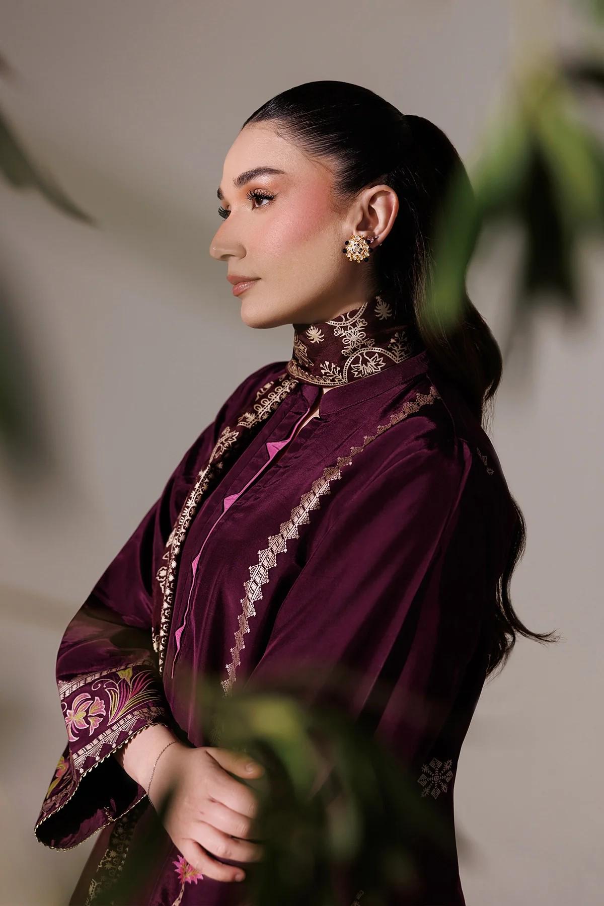 3 Piece Screen Printed Summer Silk Suit - Maroon