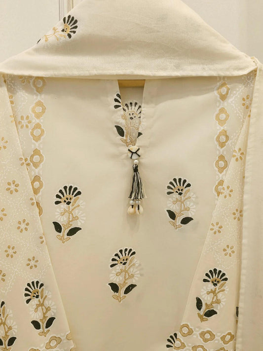 Agha Noor 3 Piece Hand Block Printed Kora Cotton Suit