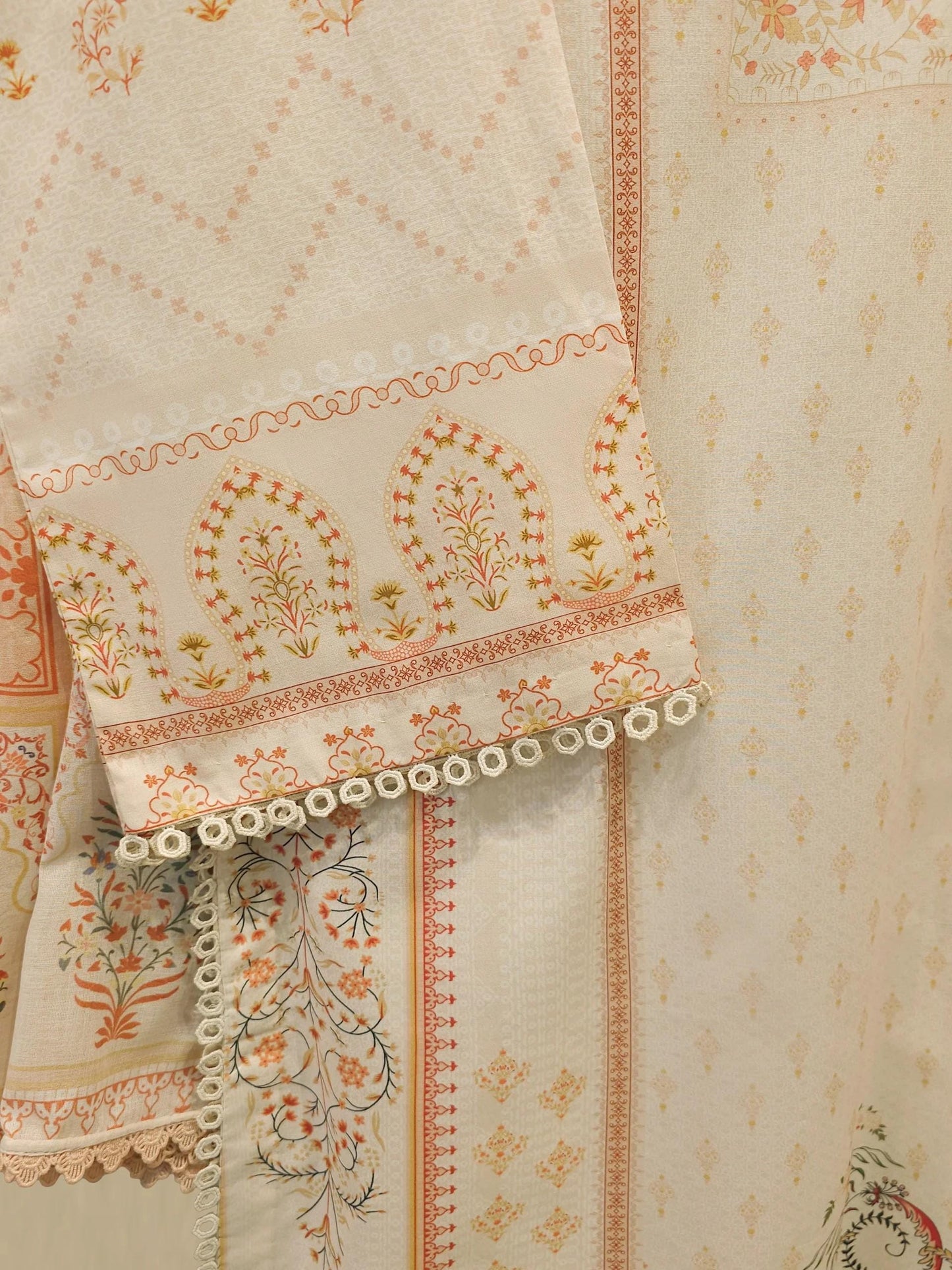 3 Piece Agha Noor - Printed Cambric Summer Suit - Peach