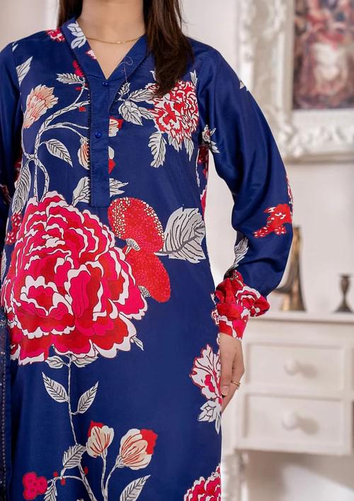3 Piece Arabic Silk Lawn Suit with Chiffon Dupatta