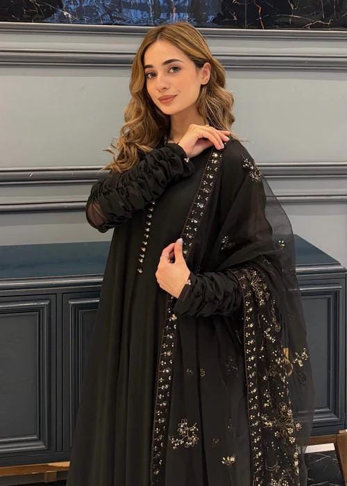 3 Piece Chiffon Maxi Dress - Black