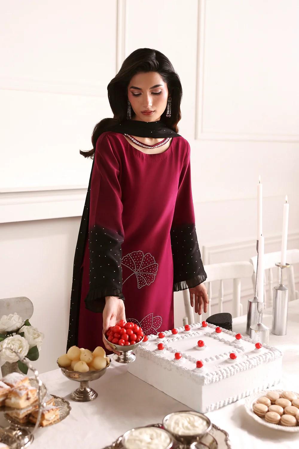 3 Piece Two Tone Silk Long Kurta Suit with Chiffon Dupatta