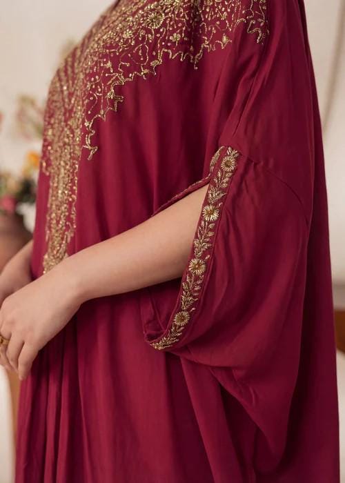 Embroidered Linen Kaftan Dress - 1 Piece