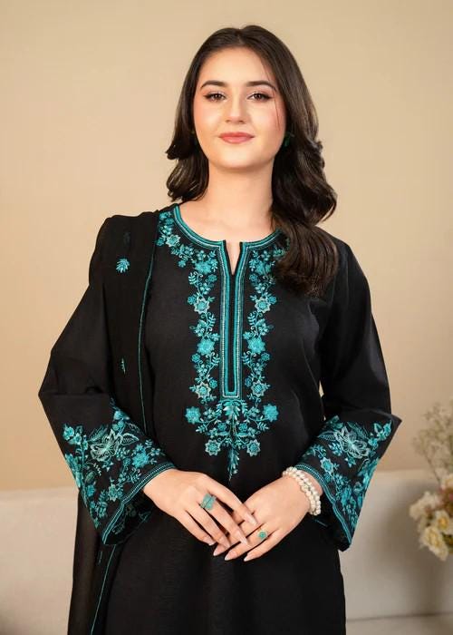 3 piece - Embroidered Farshi Shalwar Suit - Chiffon dupatta