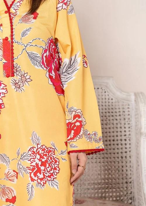 3 Piece Arabic Silk Lawn Suit with Chiffon Dupatta