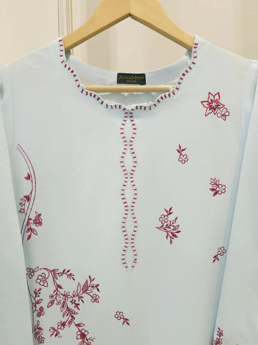Agha Noor 2 piece - Embroidered Cambric Suit - Sky Blue