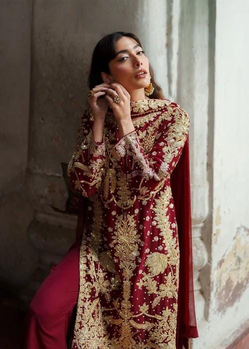 Embroidered Chiffon Kurta Set - 4 Piece - With Potli Bag