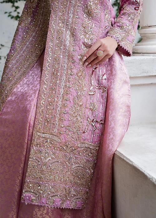 4 Piece Embroidered Chiffon Flared Jamawar Lehenga Suit - With Potli Bag