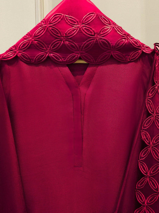 Agha Noor 3-Piece Embroidered Cotton Net Suit - Maroon