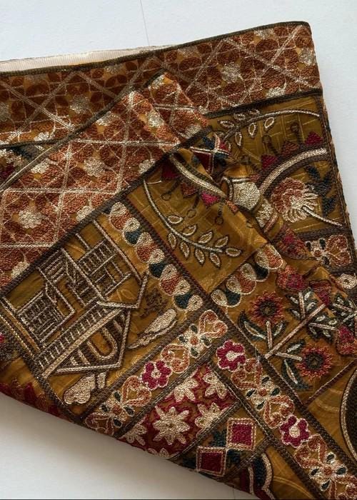 Heavily Embroidered Organza Tissue Silk Dupatta - Golden Matka Heritage