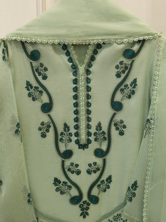 3 Piece - Pure Embroidered Cotton Net Suit - Lining In The Sleeves Too!