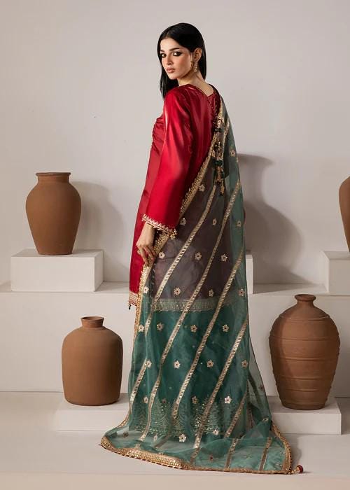 3 Piece Lava Silk Embroidered Sharara Suit