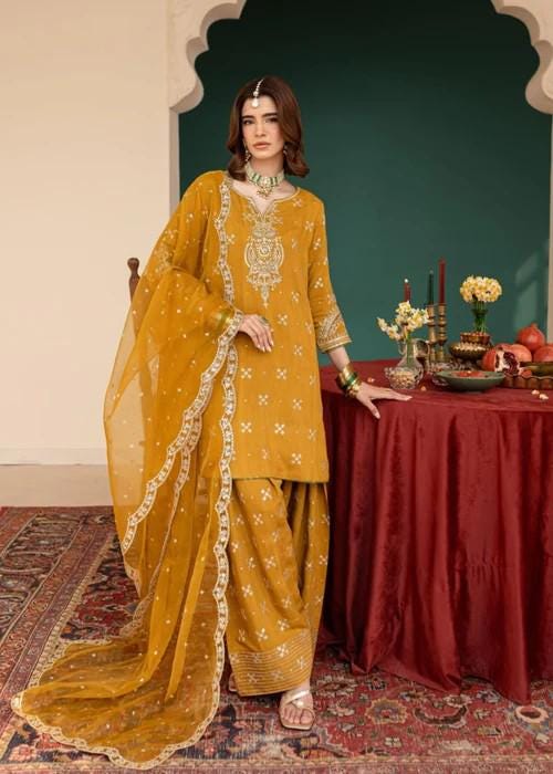 3 piece - Embroidered Summer Lawn Kurta Shalwar - Saffron