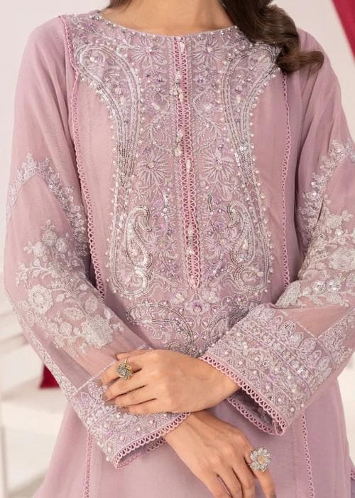 3 Piece Chiffon Kurta and Farshi Shalwar Set - Mauve