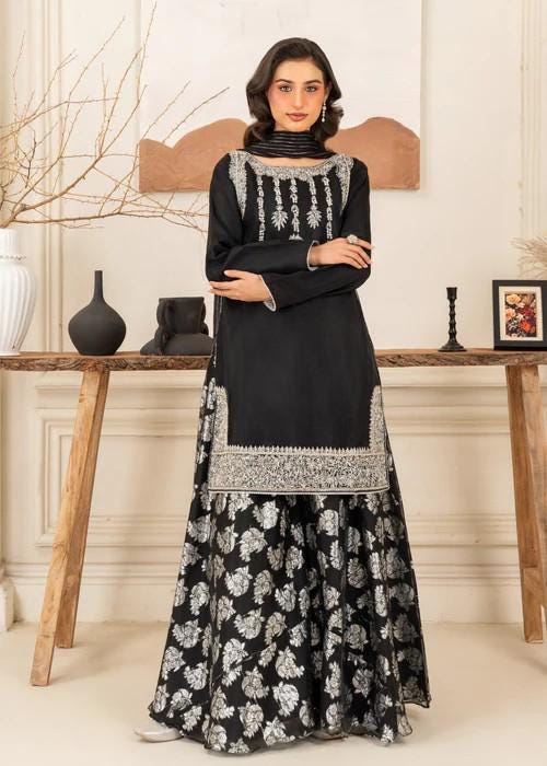3 Piece Embroidered Organza Sharara Suit