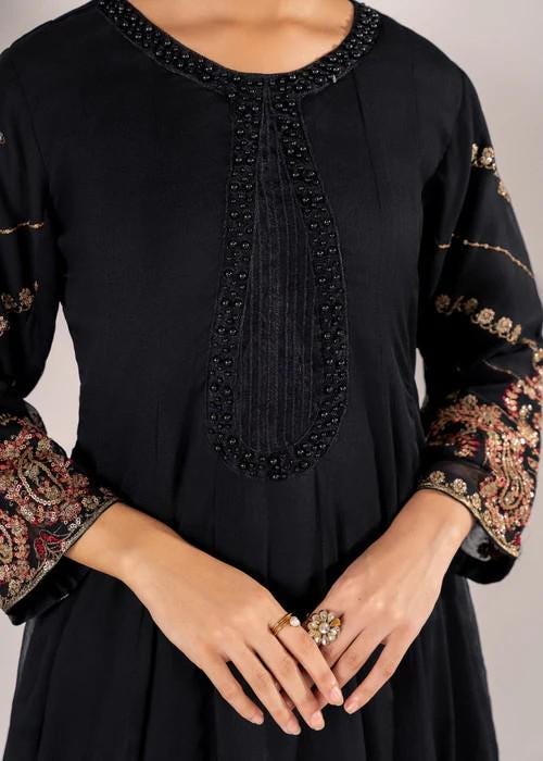 3 Piece Embroidered Crinkle Chiffon Palazzo Suit