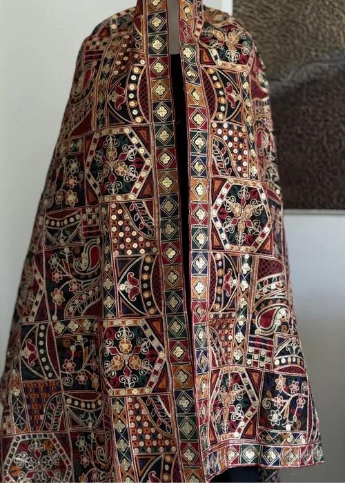 Heavily Embroidered Organza Tissue Silk Dupatta - Regal Sequin Mosaic