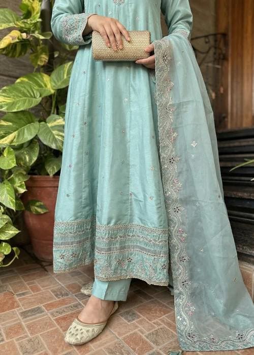3 Piece Embroidered Silk Maxi Dress