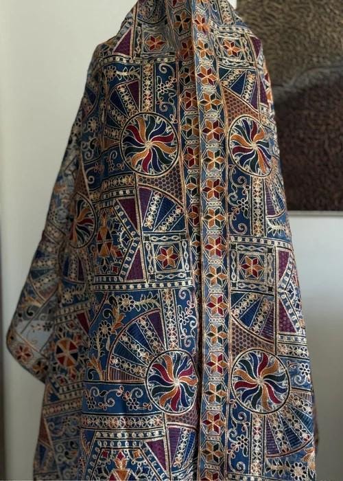 Heavily Embroidered Organza Tissue Silk Dupatta - Azure Medallion Organza