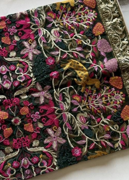 Heavily Embroidered Organza Tissue Silk Dupatta - Forest Garden Organza Dupatta