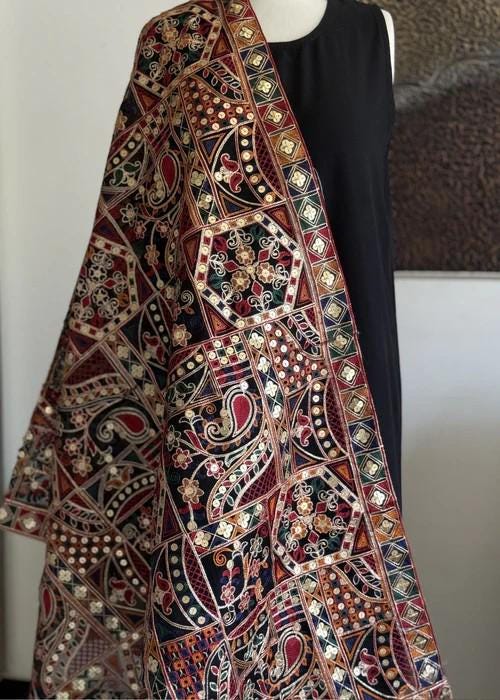 Heavily Embroidered Organza Tissue Silk Dupatta - Regal Sequin Mosaic
