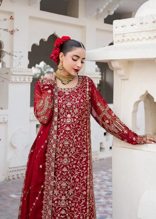 3 Piece Embroidered Chiffon and Jamawar Lehenga Suit