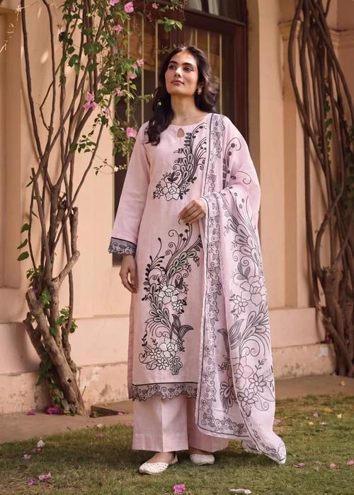 3 Piece Embroidered Lawn Kurta Set - Baby Pink