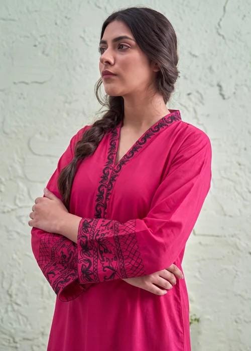 Embroidered Cotton Shalwar Suit – 3 Piece - Deep Carmine