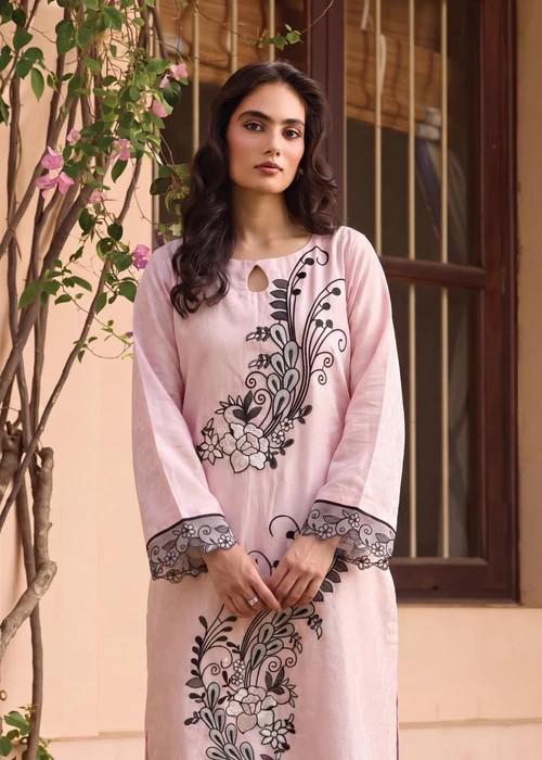 3 Piece Embroidered Lawn Kurta Set - Baby Pink