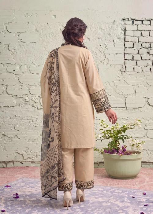 Embroidered Cotton Shalwar Suit – 3 Piece - Beige