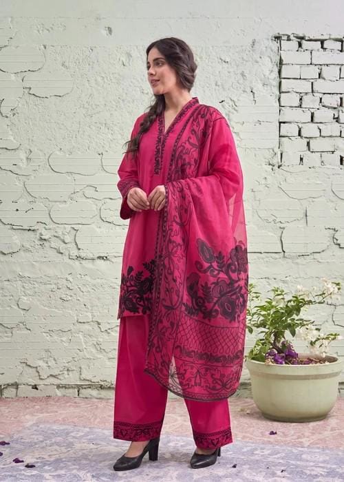 Embroidered Cotton Shalwar Suit – 3 Piece - Deep Carmine