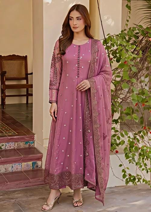 3 Piece Chiffon Maxi Dress - Zinnia Pink