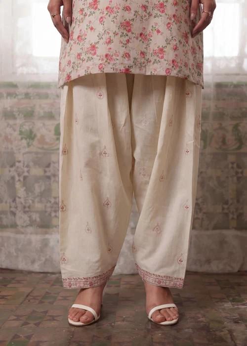 Embroidered Cotton Shalwar Suit – 3 Piece - Ivory