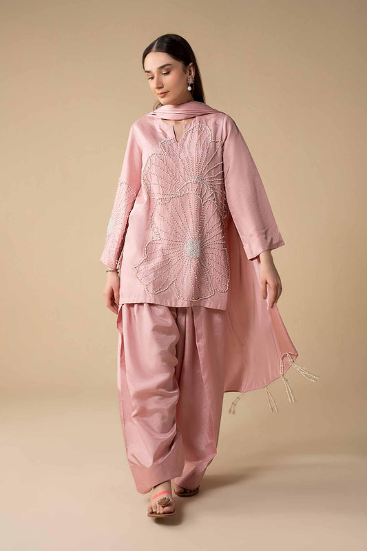 Maria.B - 3 Piece - Raw Silk Suit - Pink