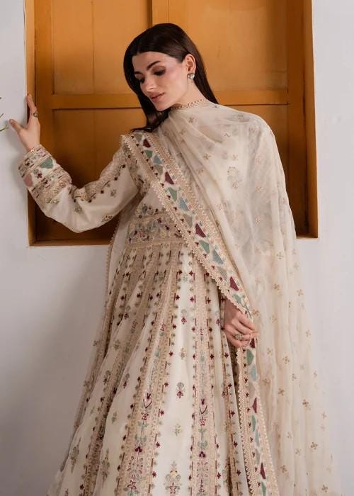 Chiffon Anarkali Chudidar Dress - 3 Piece Embroidered