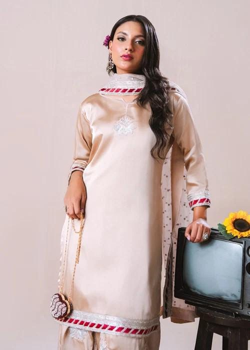 Charmeuse / Shamooz Silk Kurta Farshi Shalwar Set