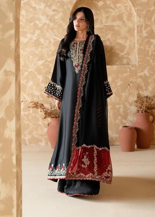 Embroidered Charmeuse / Shamooz Silk Kurta Palazzo Set