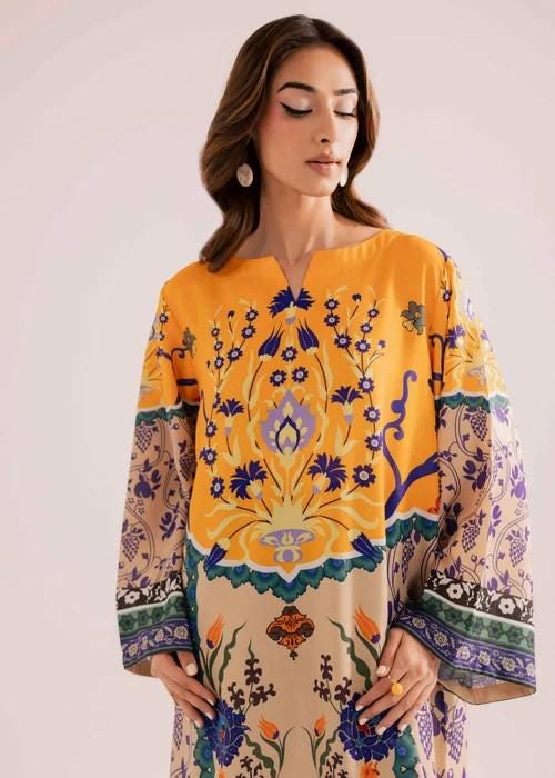 Printed Full Sleeves Silk Kaftan