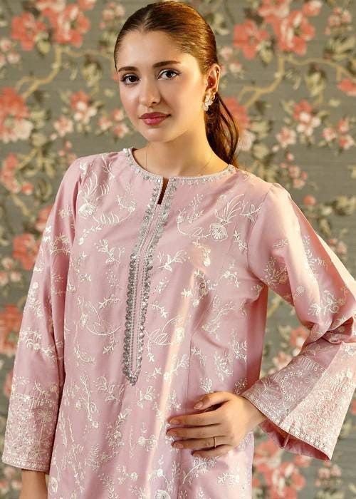 Embroidered Lawn Kurta Farshi Shalwar Suit - 2 Piece - Pink