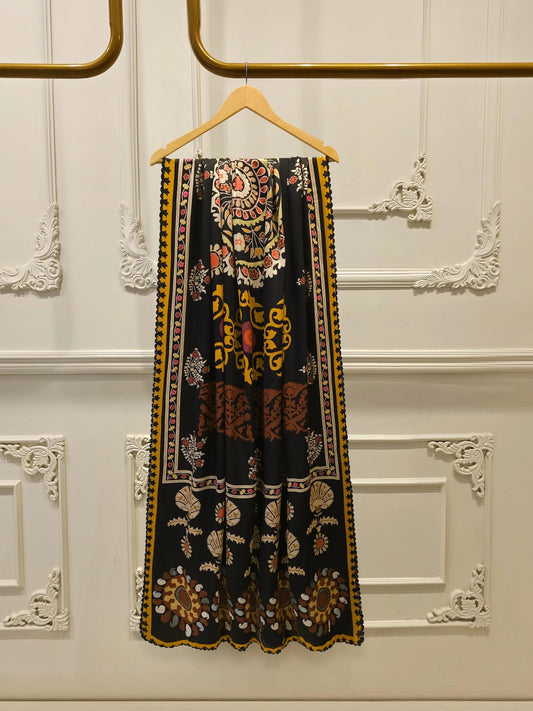 Agha Noor Pure Sheesha Silk Embroidered Suit - Black - 3 Piece