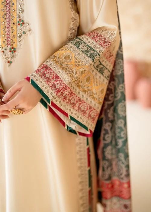 Embroidered Charmeuse Silk Sharara Suit - Cream