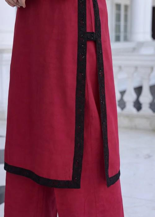 Embroidered Lawn Suit - Cardinal Red - 2 Piece