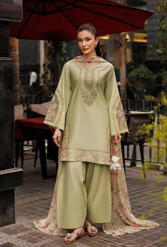 Embroidered Farshi Shalwar Lawn Suit - 3 Piece - Chiffon Dupatta